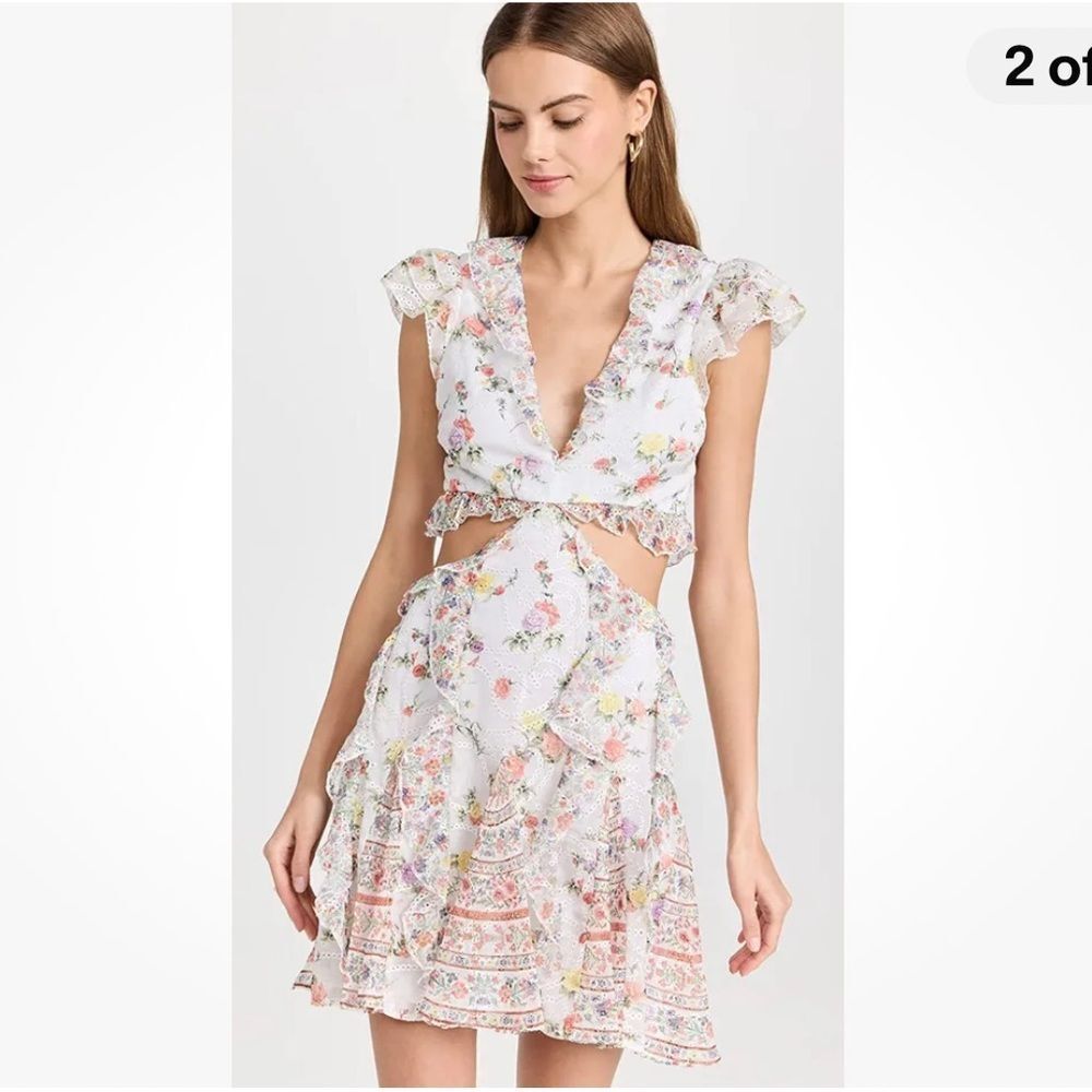 Alice + Olivia White Floral Ruffle Mini Dress